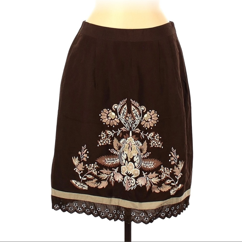 5 for $30 Loft SZ 10 P Brown Embroidered Skirt Women